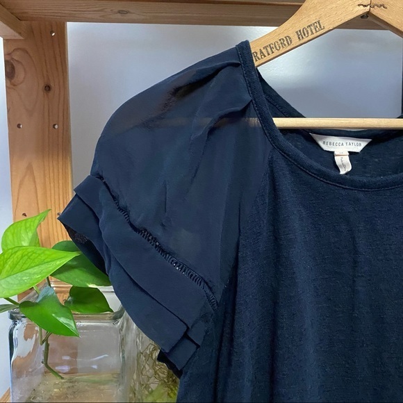 Rebecca Taylor navy blue sheer silk sleeve linen top - Picture 5 of 13